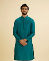 Peacock Blue Jacquard Patterned Kurta Set